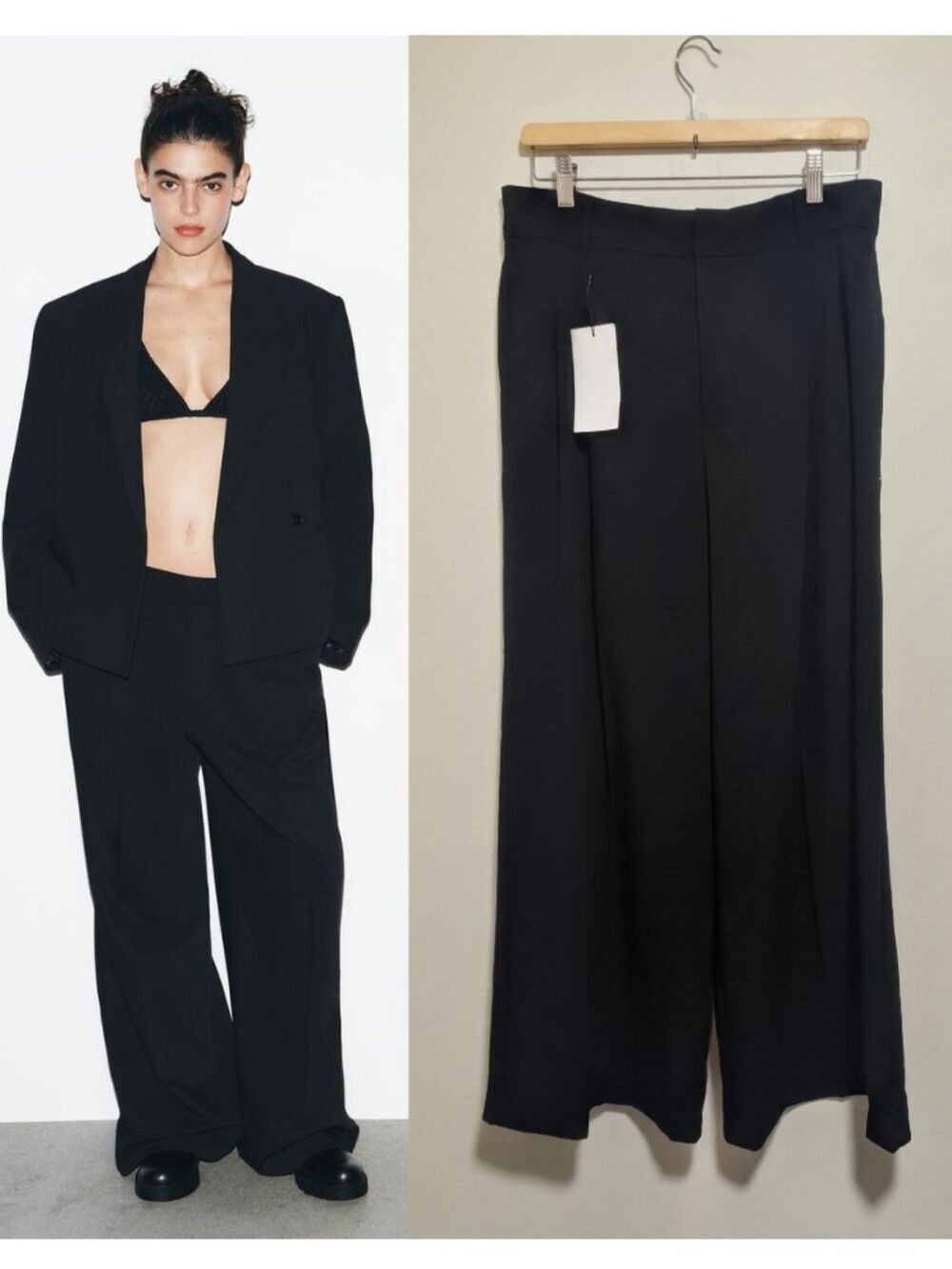 Zara | High-Waisted Wide Leg Tailored Pants With Pleats In Black